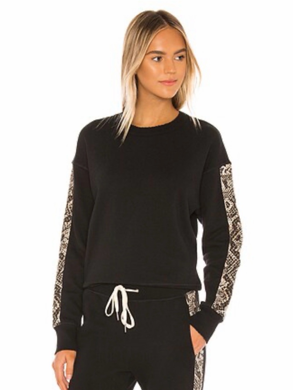 n:PHILANTHROPY Black Sweatshirt with Snake-Print Sleeve Panels